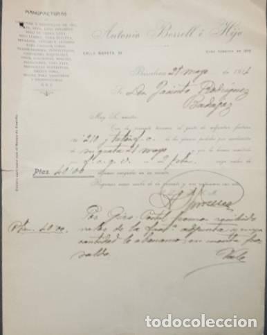 Lettres commerciales: Carta comercial. Antonio Borrell &eacute; Hijo. Manufacturas. Barcelona. Espa&ntilde;a 1914