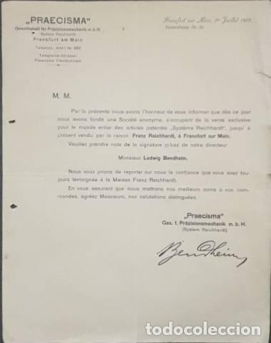 Lettres commerciales: Carta comercial. Praecisma. Francfort. Alemania 1913