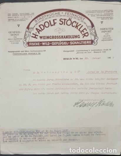 Lettres commerciales: Carta comercial. H. Adolf St&ouml;ckler. Weingrosshandlung. Berlin. Alemania 1927