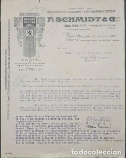 Lettres commerciales: Carta comercial. F. Schmidt & C. Weingrosshandlung-Weinbergbesitzer. Gera. Alemania 1927