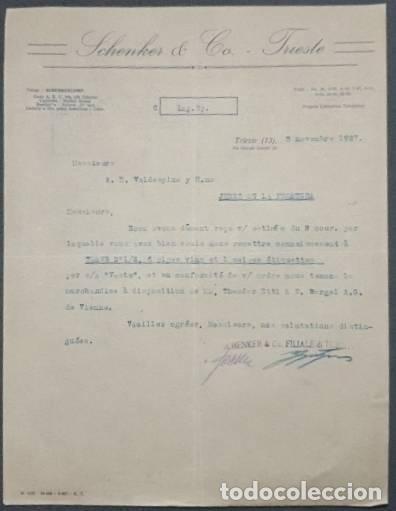 Lettres commerciales: Carta comercial. Schenker & C&ordm;. Trieste. Italia 1927