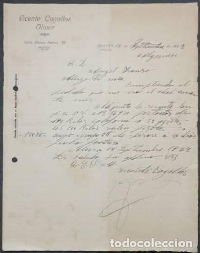 Lettres commerciales: Carta comercial. Vicente Cogollos Oliver. Alcira. Valencia. Espa&ntilde;a 1928
