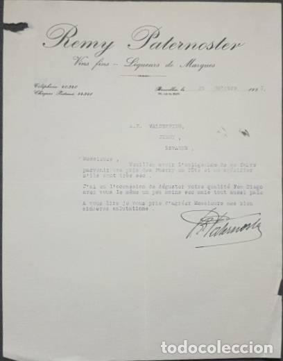 Lettres commerciales: Carta comercial. Remy Paternoster. Vins fins. Bruxelles. B&eacute;lgica 1927