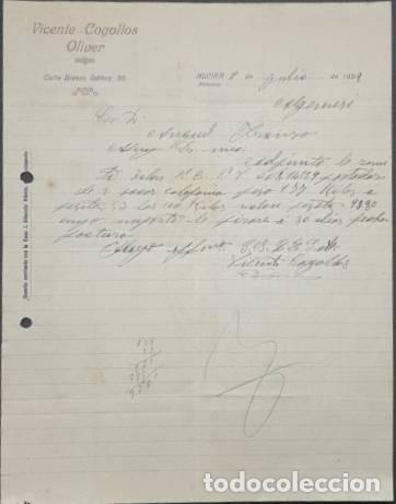 Lettres commerciales: Carta comercial. Vicente Cogollos Oliver. Alcira. Valencia. Espa&ntilde;a 1928