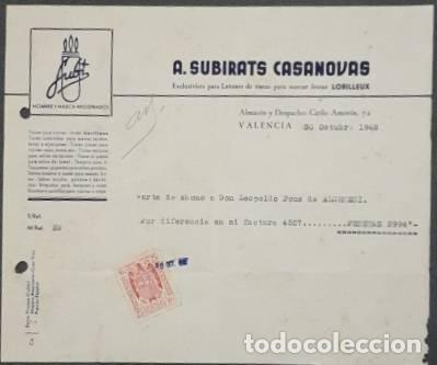 Lettres commerciales: Carta comercial. A. Subirats Casanovas. Tintas para marcar frutas. Valencia. Espa&ntilde;a 1948