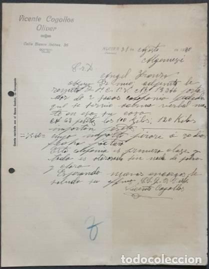 Lettres commerciales: Carta comercial. Vicente Cogollos Oliver. Alcira. Valencia. Espa&ntilde;a 1930