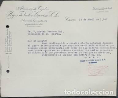 Commercial Letters: Carta comercial. Hijos de Victor Garc&iacute;a S.L. Almac&eacute;n de tejidos. C&aacute;ceres. Espa&ntilde;a 1948