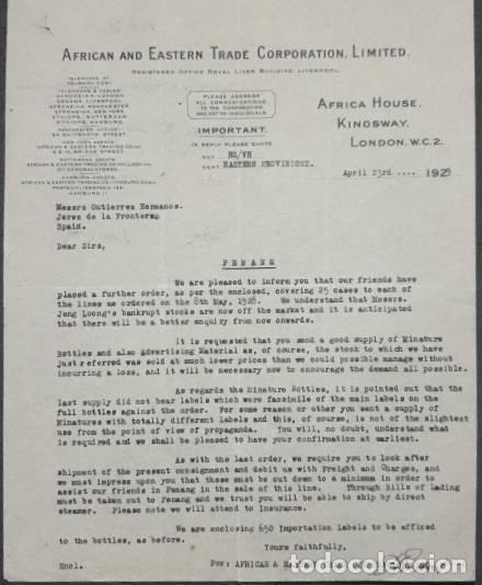 Commercial Letters: Carta comercial. African and Eastern Trade Corporation Limited. Londres 1929