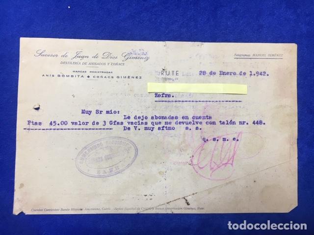 Commercial Letters: Carta comercial Juan de Dios Gim&eacute;nez: Destiler&iacute;a anisados y co&ntilde;ac. Rute ( C&oacute;rdoba ) 1942