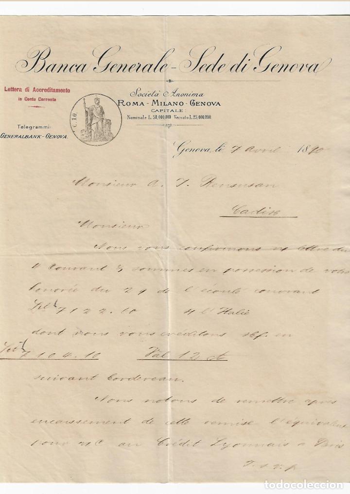 Commercial Letters: CARTA COMERCIAL. BANCA GENERALE - SEDE DI GENOVA. 1890. ITALIA