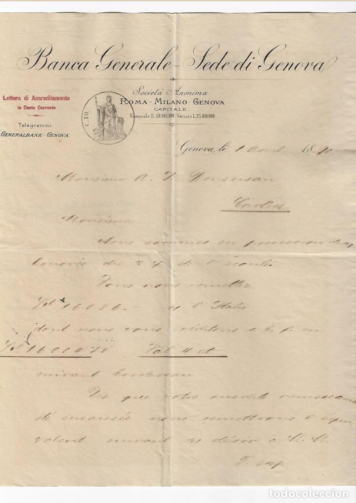 Commercial Letters: CARTA COMERCIAL. BANCA GENERALE - SEDE DI GENOVA. 1890. ITALIA