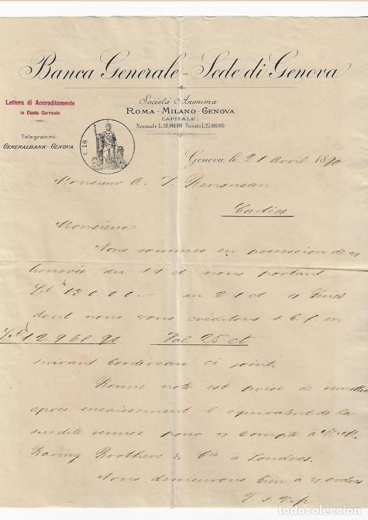 Commercial Letters: CARTA COMERCIAL. BANCA GENERALE - SEDE DI GENOVA. 1890. ITALIA
