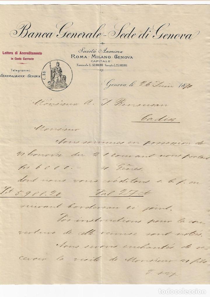 Commercial Letters: CARTA COMERCIAL. BANCA GENERALE - SEDE DI GENOVA. 1890. ITALIA