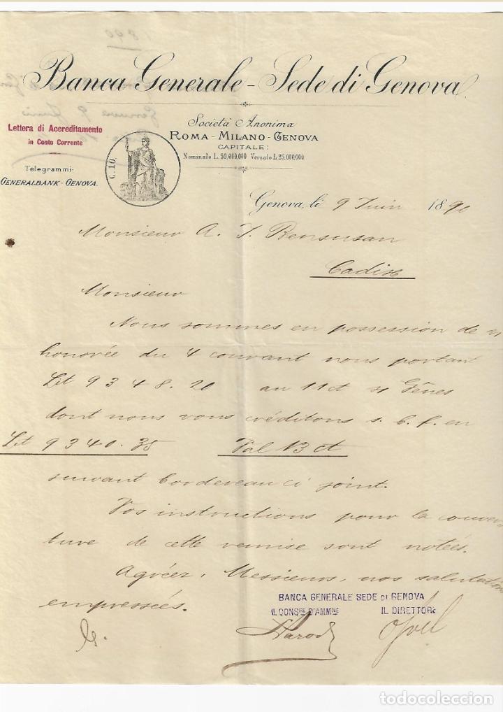 Commercial Letters: CARTA COMERCIAL. BANCA GENERALE - SEDE DI GENOVA. 1890. ITALIA
