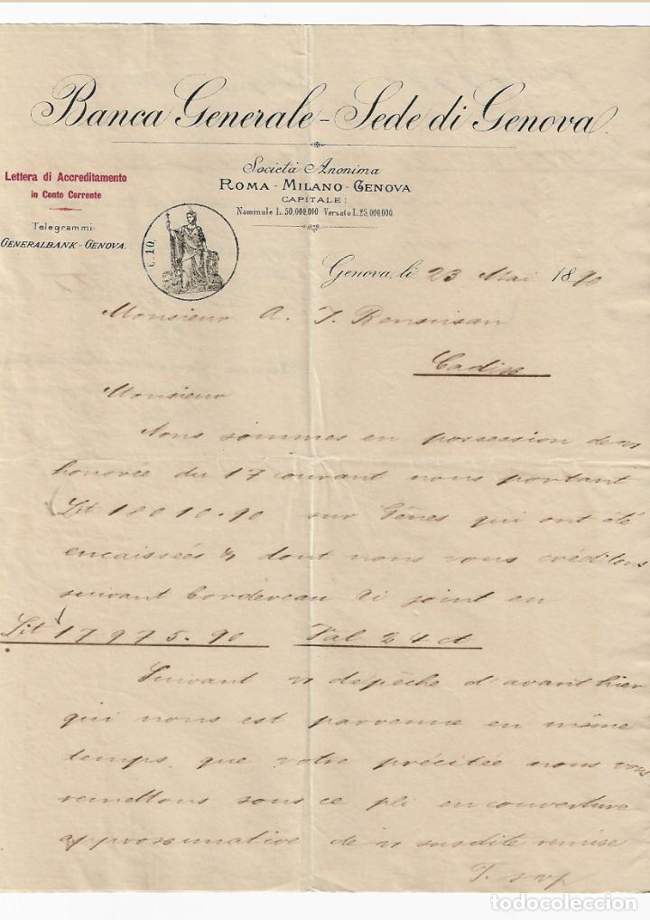 Commercial Letters: CARTA COMERCIAL. BANCA GENERALE - SEDE DI GENOVA. 1890. ITALIA