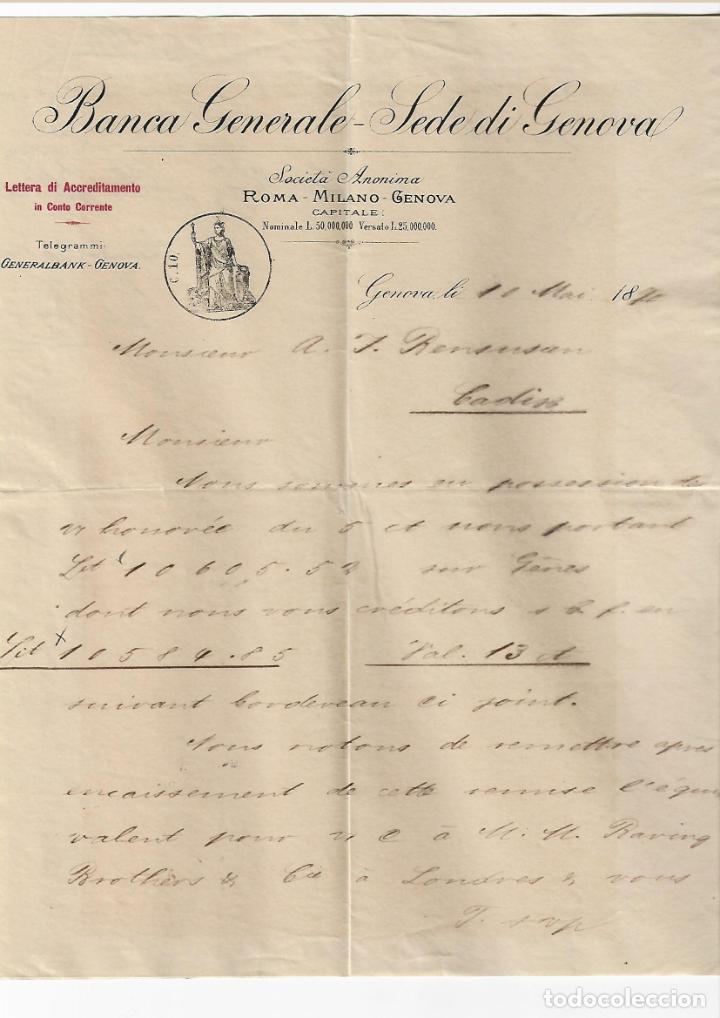 Commercial Letters: CARTA COMERCIAL. BANCA GENERALE - SEDE DI GENOVA. 1890. ITALIA