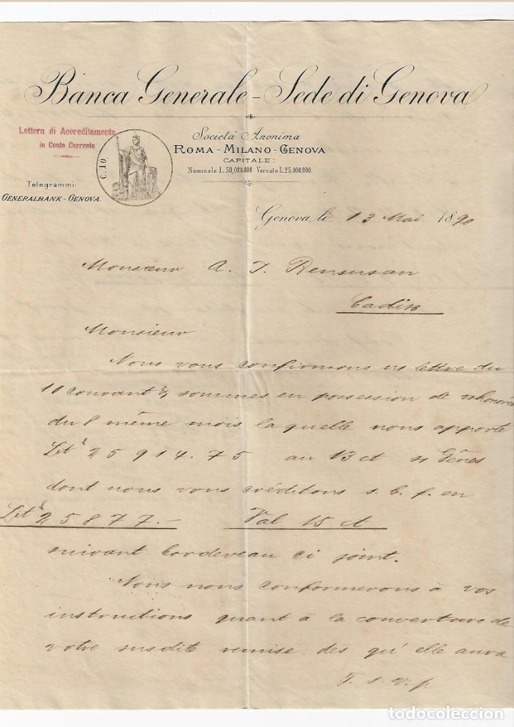 Commercial Letters: CARTA COMERCIAL. BANCA GENERALE - SEDE DI GENOVA. 1890. ITALIA