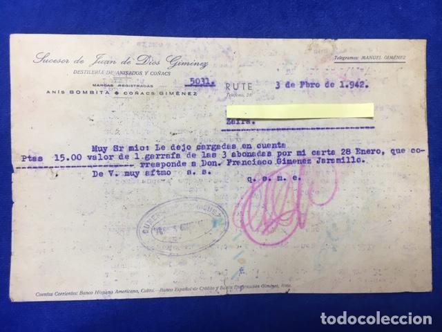 Commercial Letters: Carta comercial Destiler&iacute;a Anisados y Co&ntilde;ac Sucesores J. de Dios Gim&eacute;nez . Rute ( C&oacute;rdoba ) 1942