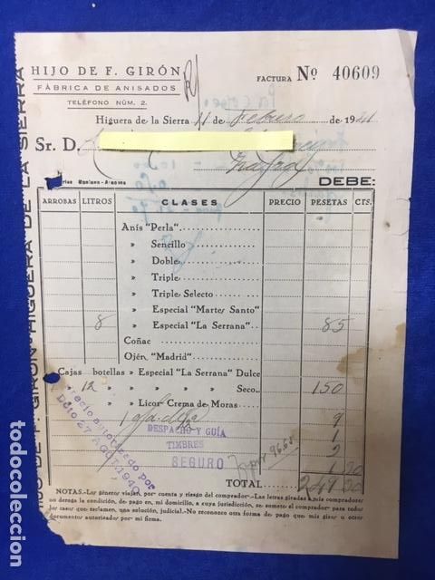 Gesch&auml;ftsbriefe: Carta comercial F&aacute;brica Anisados Hijo de F. Gir&oacute;n. Higuera de la Sierra . 1941
