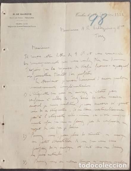 Gesch&auml;ftsbriefe: Carta comercial. R. De Guiroye. Toulon. . Francia 1922