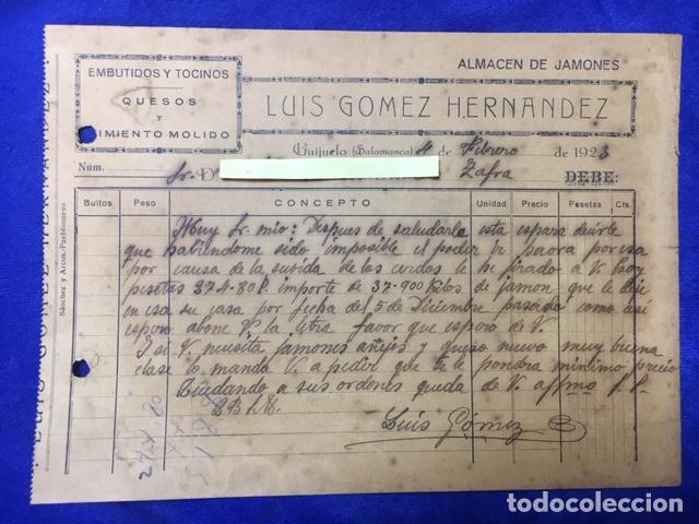 Gesch&auml;ftsbriefe: Carta comercial Embutidos y Tocinos, Quesos y Pimiento molido. Guijuelo ( Salamanca ) . 1923