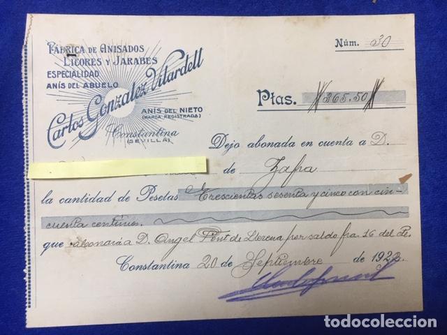 Gesch&auml;ftsbriefe: Carta comercial F&aacute;brica Anisados C. Gonz&aacute;lez Vilardell. Constantina ( Sevilla ) . 1922