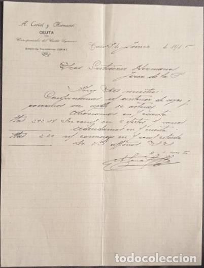 Gesch&auml;ftsbriefe: Carta comercial. A. Corial y Hermanos. Ceuta. Espa&ntilde;a 1915