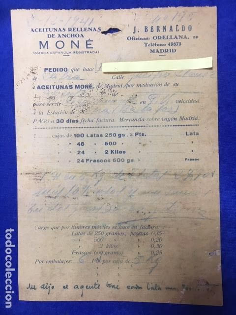 Gesch&auml;ftsbriefe: Carta comercial Aceitunas rellenas de Anchoas Mon&eacute; . Madrid