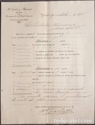 Gesch&auml;ftsbriefe: Carta comercial. A. Corial y Hermanos. Corresponsales del Credit Lyonnais. Ceuta. Espa&ntilde;a 1915