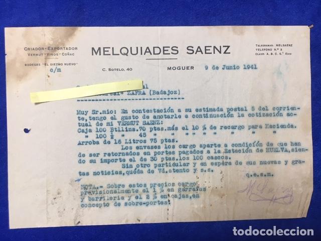Gesch&auml;ftsbriefe: Carta comercial Criador - Exportador Melquiades Saenz . Moguer ( Huelva ) . 1941