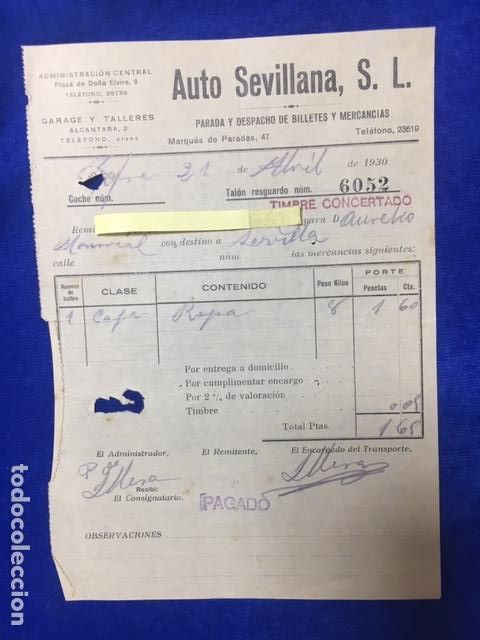 Gesch&auml;ftsbriefe: Carta comercial Auto Sevillana : Parada y Despacho Billetes y Mercancias . Sevilla 1930
