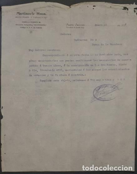 Gesch&auml;ftsbriefe: Carta comercial. Martinovic Hnos. Importaci&oacute;n y Exportaci&oacute;n. Puerto Deseado. Argentina