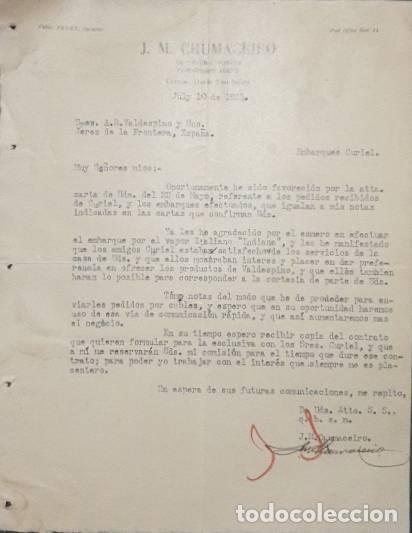 Gesch&auml;ftsbriefe: Carta comercial. J.M. Chumaceiro. Importer-Exporter. Commission Agent. Curacao. Nicaragua 1925