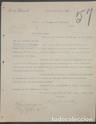 Gesch&auml;ftsbriefe: Carta comercial. R. de Ybarrola. Burdeos. Francia 1922