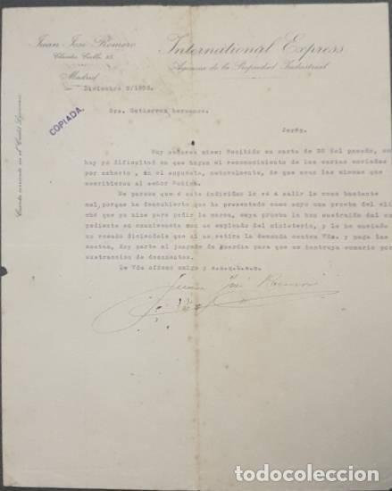 Gesch&auml;ftsbriefe: Carta comercial. Juan Jos&eacute; Romero. International Express. Madrid. Espa&ntilde;a 1903