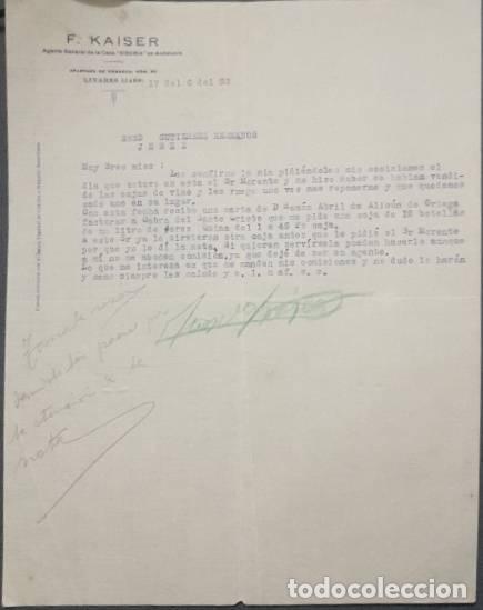 Gesch&auml;ftsbriefe: Carta comercial. F. Kaiser. Agente General casa Siberia en Andaluc&iacute;a. Linares. Ja&eacute;n. Espa&ntilde;a 1930