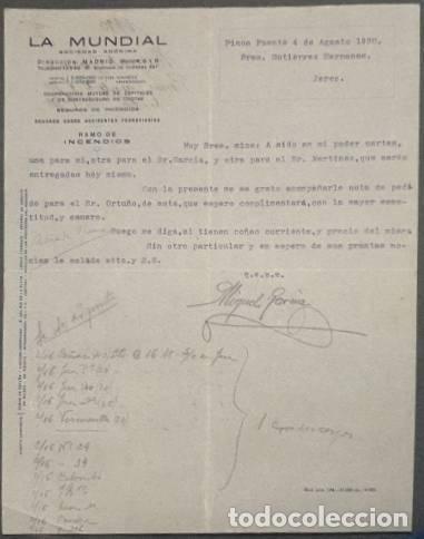 Gesch&auml;ftsbriefe: Carta comercial. Miguel Garc&iacute;a. La Mundial S.A. Seguros. MAdrid. Espa&ntilde;a 1930