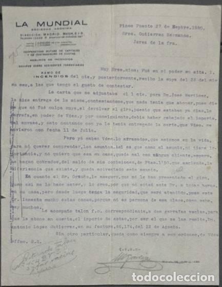 Gesch&auml;ftsbriefe: Carta comercial. Miguel Garc&iacute;a. La Mundial S.A. Seguros. MAdrid. Espa&ntilde;a 1930