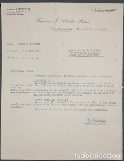 Gesch&auml;ftsbriefe: Carta comercial. Francisco J. Alcalde Portas. Villagarc&iacute;a de Arosa. Espa&ntilde;a 1958