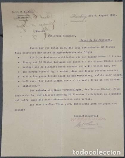 Gesch&auml;ftsbriefe: Carta comercial. Jacob C. Lafrenz. Hamburg. Alemania 1911
