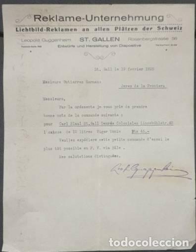 Gesch&auml;ftsbriefe: Carta comercial. Leopold Guggenheim. Reklame-Unternehmung. St. Gallen. Suiza 1925