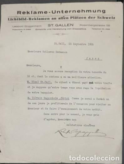 Gesch&auml;ftsbriefe: Carta comercial. Leopold Guggenheim. Reklame-Unternehmung. St. Gallen. Suiza 1925