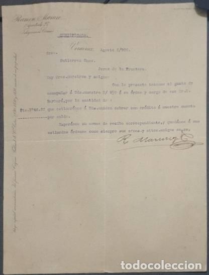 Lettres commerciales: Carta comercial. Ram&oacute;n Marure. Veracruz. M&eacute;xico 1906