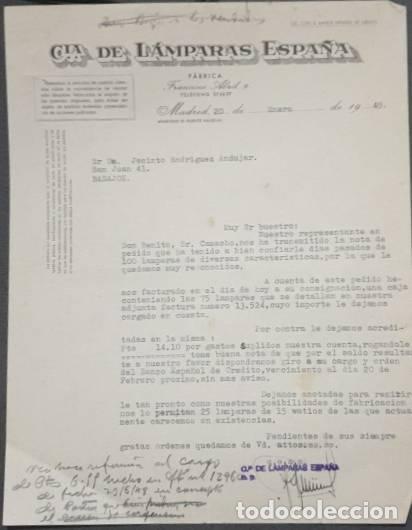 Lettres commerciales: Carta comercial. C&iacute;a de L&aacute;mparas Espa&ntilde;a. F&aacute;brica. Madrid. Espa&ntilde;a 1949