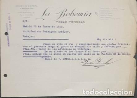 Lettres commerciales: Carta comercial. Pablo Poncela. La Bohemia. Bisuter&iacute;a-Quincalla. Madrid 1923