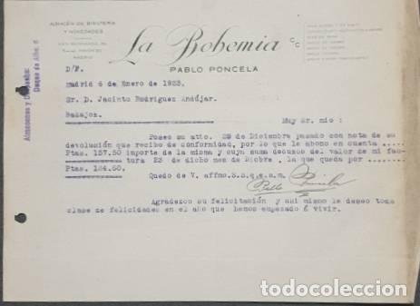 Lettres commerciales: Carta comercial. Pablo Poncela. La Bohemia. Bisuter&iacute;a-Quincalla. Madrid 1923