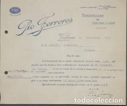 Lettres commerciales: Carta comercial. Pio Ferreres. Manufactura de tirantes y ligas. Valencia. Espa&ntilde;a 1923