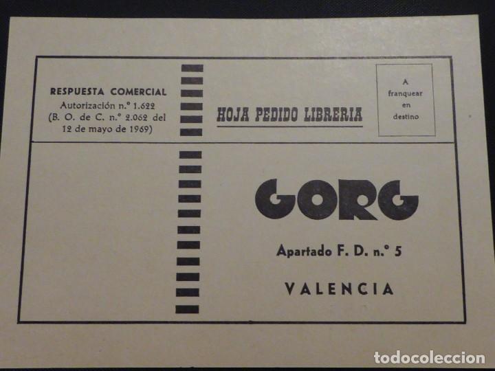 Cartas comerciais: Hoja de pedido librer&iacute;a &rdquo;Gorg&rdquo;. Valencia