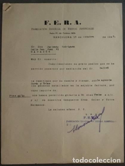 Cartas comerciais: Carta comercial. Fabricaci&oacute;n Espa&ntilde;ola de Resinas Artificiales. Barcelona. Espa&ntilde;a 1943