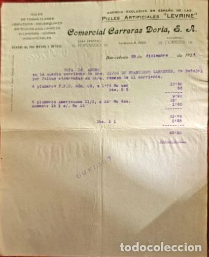 Commercial Letters: Carta comercial. Comercial Carreras Doria, S.A. Hules de todas clases. Barcelona. Espa&ntilde;a 1924
